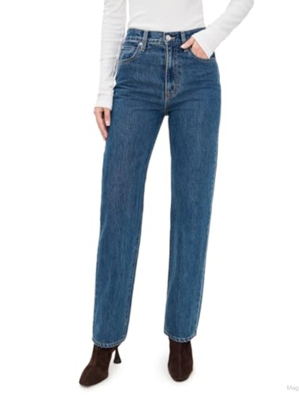 High Rise Straight Leg Jeans Non-Stretch Denim 5-Pocket Full Length